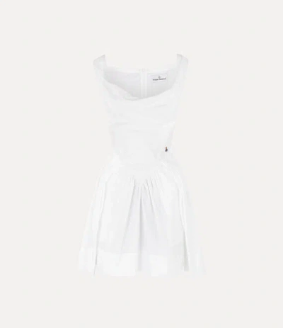 Vivienne Westwood Draped Midi Dress With Fitted Bodice And Gathered Skirt In White