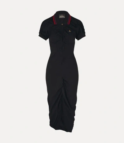 Vivienne Westwood Ruched Polo Dress Asymmetric Hem Keyhole In Black