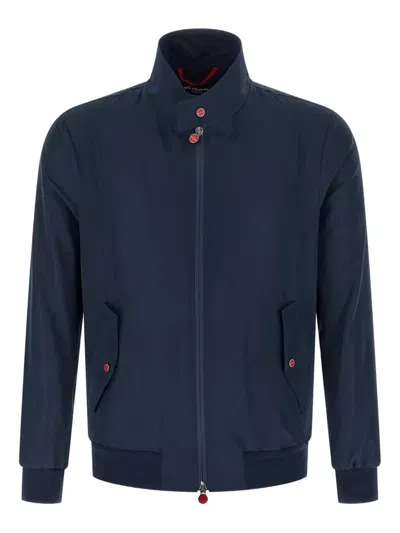 Kiton Cima Jacket Structured Cut Mandarin Collar In Blue