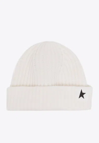 Golden Goose Db Star Patch Ribbed Beanie In White