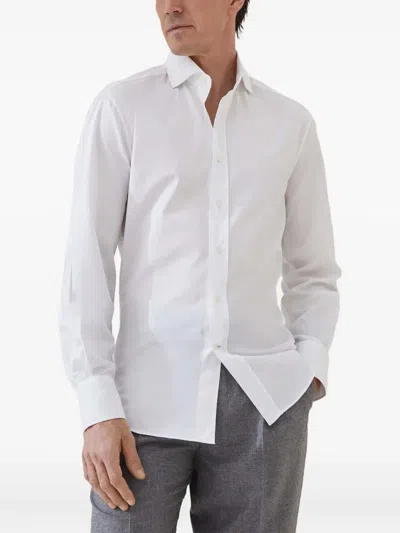 Brunello Cucinelli Button-down Collar Cotton Shirt With Curved Hem In White