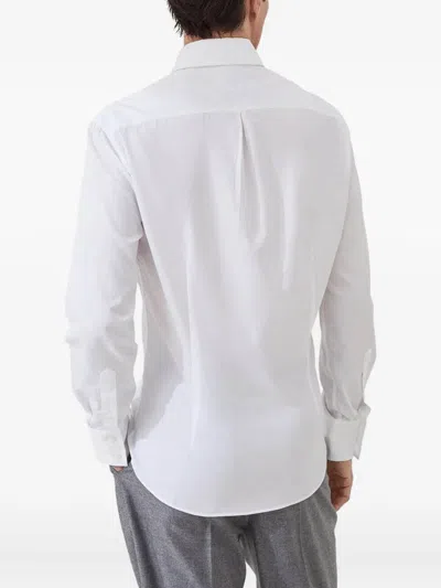 Brunello Cucinelli Button-down Collar Cotton Shirt With Curved Hem In White