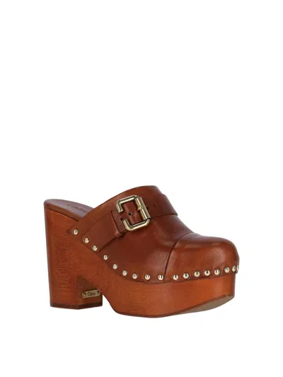 Chloé Jeannette Wedge Clogs In Brown