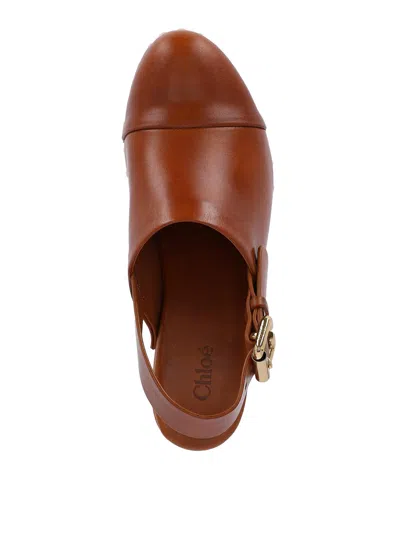 Chloé Chunky Heel Stud Embellishments Wooden Platform Pumps In Ginger Brown