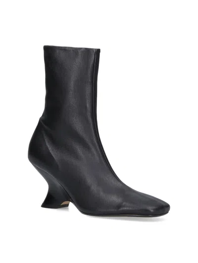 Dries Van Noten Pointed Toe Ankle Boots With Sculptural Heel In Black