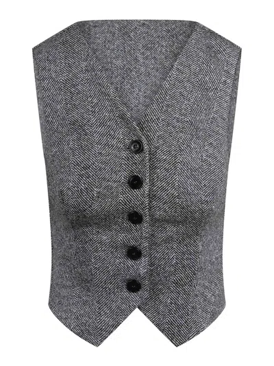 Ermanno Scervino Viscose Vest With Herringbone Pattern In Gray