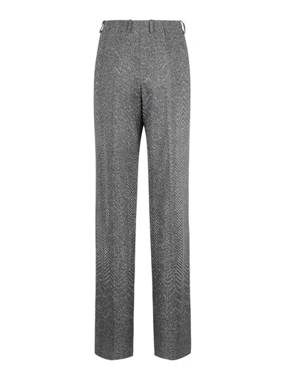 Ermanno Scervino Palazzo Pants With Crystal Herringbone Detail In Gray