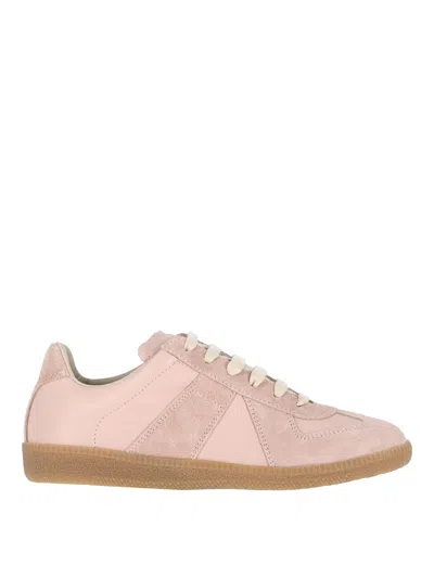 Maison Margiela 'replica' Pink Low Top Sneakers With Suede Details And Logo On The Tongue In Leather Woman In Beige