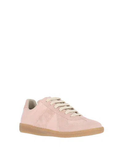 Maison Margiela 'replica' Pink Low Top Sneakers With Suede Details And Logo On The Tongue In Leather Woman In Beige