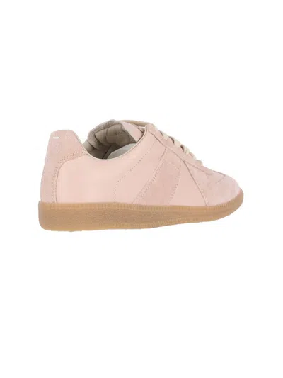 Maison Margiela 'replica' Pink Low Top Sneakers With Suede Details And Logo On The Tongue In Leather Woman In Beige