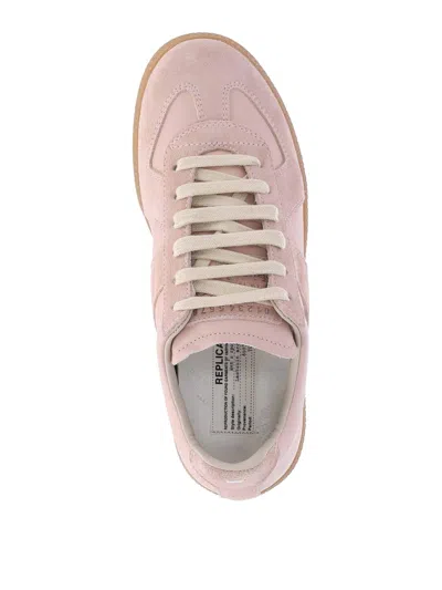Maison Margiela 'replica' Pink Low Top Sneakers With Suede Details And Logo On The Tongue In Leather Woman In Beige