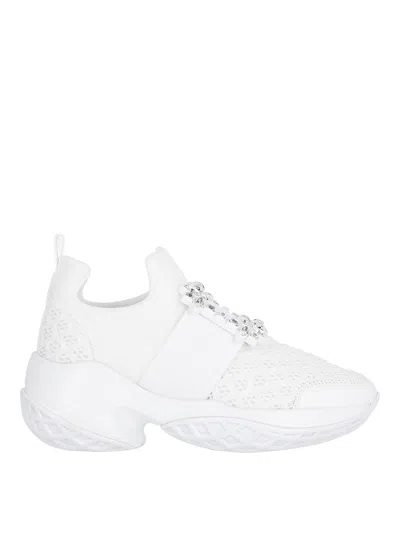Roger Vivier Viv' Run White Trainers In Technical Fabric With Rhinestone Buckle In Bianco
