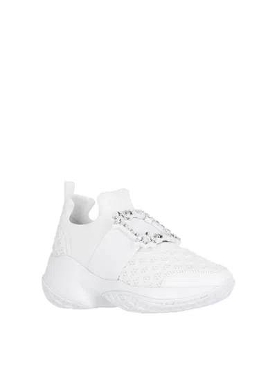 Roger Vivier Viv' Run White Trainers In Technical Fabric With Rhinestone Buckle In Bianco