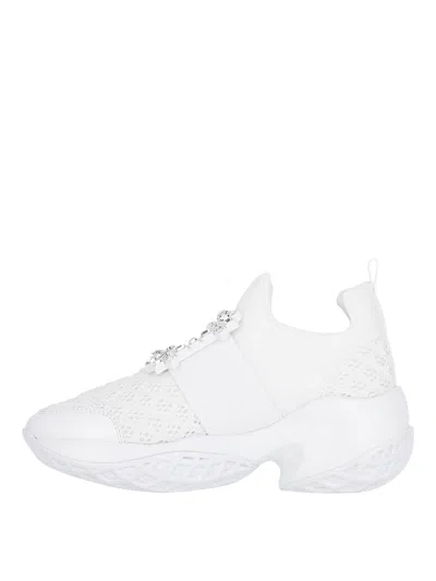 Roger Vivier Viv' Run White Trainers In Technical Fabric With Rhinestone Buckle In Bianco