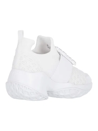 Roger Vivier Viv' Run White Trainers In Technical Fabric With Rhinestone Buckle In Bianco