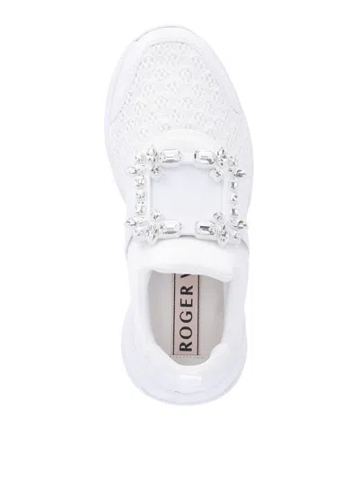 Roger Vivier Viv' Run White Trainers In Technical Fabric With Rhinestone Buckle In Bianco
