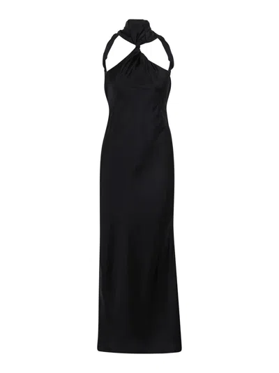 Attico Asymmetrical Midi Dress With Raw Edge Detail In Black