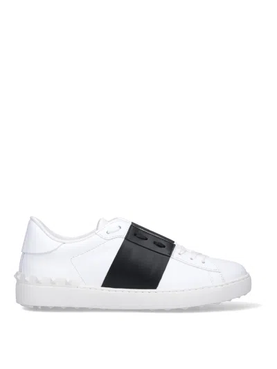 Valentino Blue Calf Leather Bos Taurus Low Top Sneakers In White