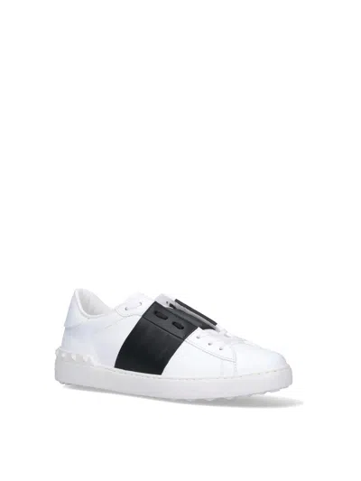 Valentino Blue Calf Leather Bos Taurus Low Top Sneakers In White