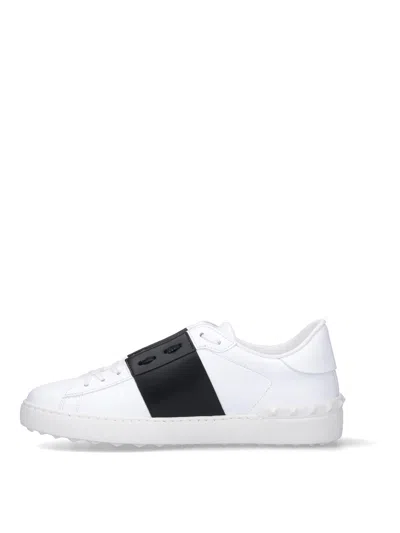 Valentino Blue Calf Leather Bos Taurus Low Top Sneakers In White