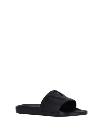 Valentino Rubber Slides With Wide Strap And Flat Sole In Black