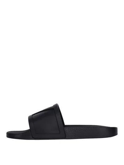 Valentino Rubber Slides With Wide Strap And Flat Sole In Black