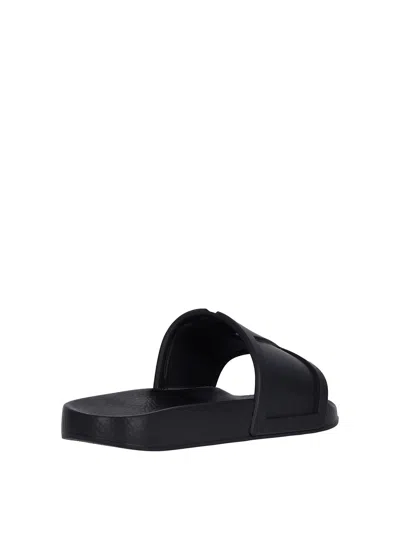 Valentino Rubber Slides With Wide Strap And Flat Sole In Black