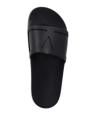 Valentino Rubber Slides With Wide Strap And Flat Sole In Black