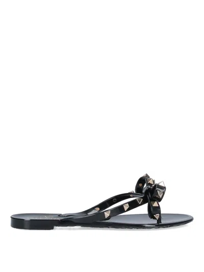 Valentino Garavani Mini Bow Sandals With Platinum-finish Studs In Black