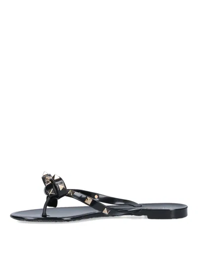 Valentino Garavani Mini Bow Sandals With Platinum-finish Studs In Black