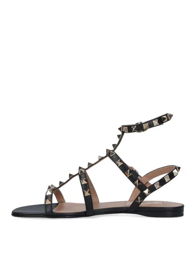 Valentino Rockstud Caged Leather Ankle Strap Sandal In Black