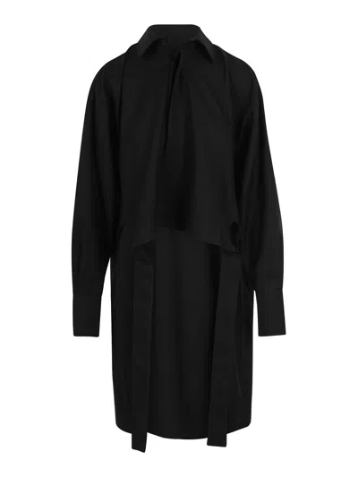 Plan C Asymmetrical Wool Shirt With Back Tail In Black