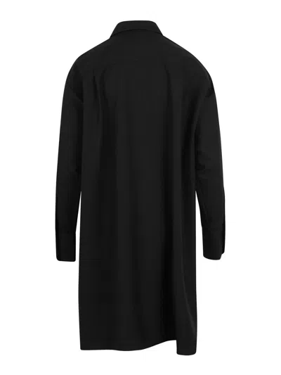 Plan C Asymmetrical Wool Shirt With Back Tail In Black