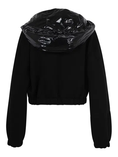 Plan C Cropped Jacket With Vinyl Hood In Black