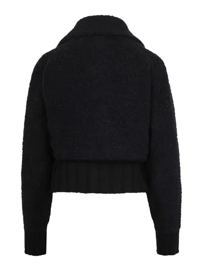 Patou Wool And Alpaca Blend Boucle Bomber Jacket In Black