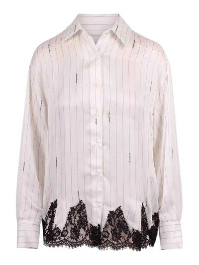 Ermanno Firenze Pinstriped Shirt With Lace In White