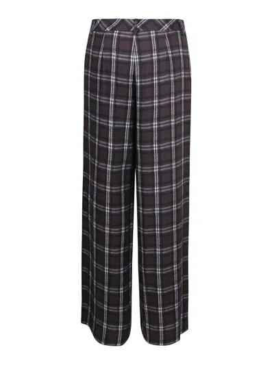 Ermanno Firenze Wide-length Checked Flannel Pants In Brown