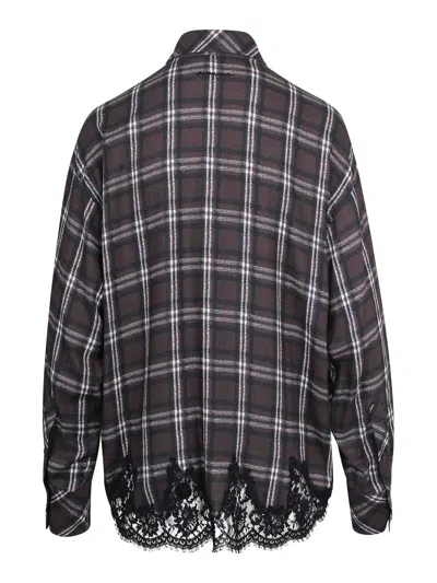 Ermanno Firenze Check Shirt With Lace In Brown