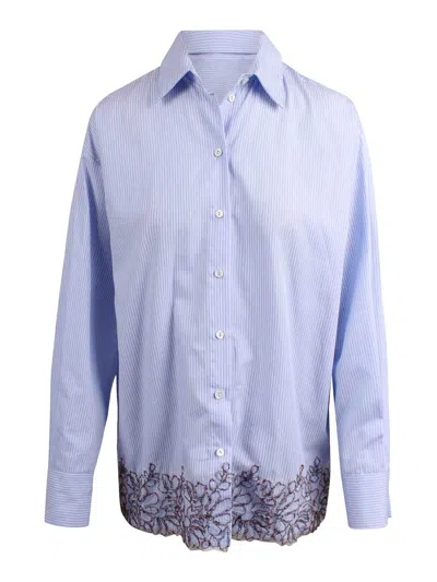 Ermanno Firenze Pinstriped Shirt With Embroidery In Blue
