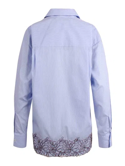 Ermanno Firenze Pinstriped Shirt With Embroidery In Blue