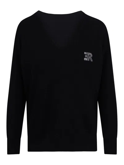 Ermanno Firenze Wool And Cashmere Sweater With Jeweled Logo In Black