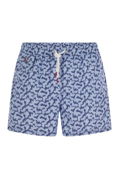 Kiton Patterned Beach Boxers In Blue