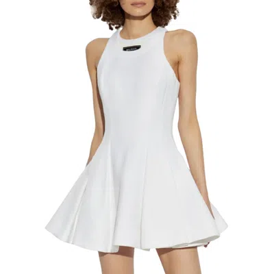 Balmain Sleeveless Flared Pleated Mini Dress In White