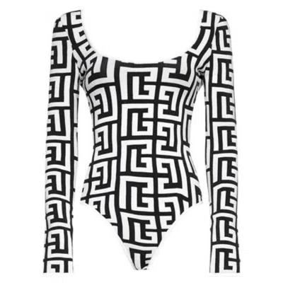 Balmain Monogram Scoop Back Knitted Bodysuit In Black