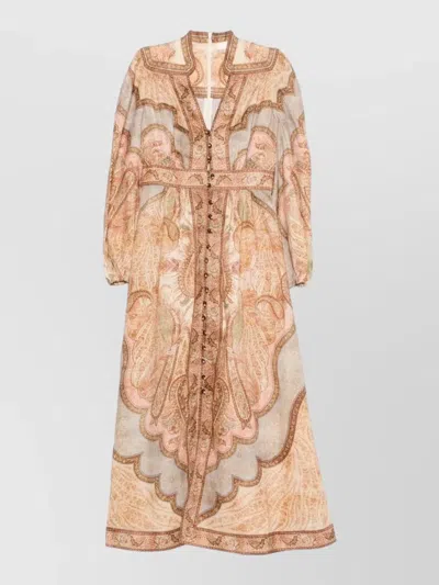 Zimmermann Womens Wanderlust Plunge Linen Midi Dress Tapestry Multi In Neutral