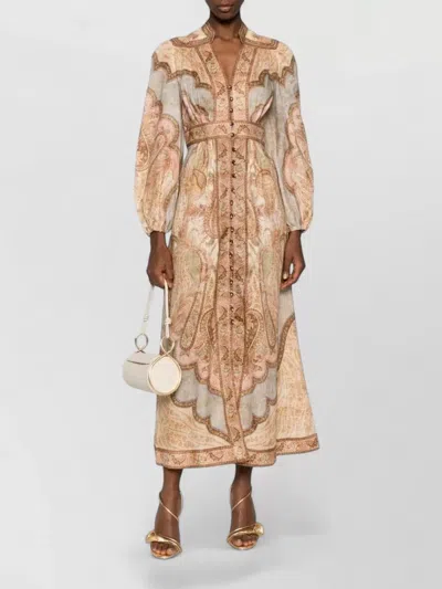 Zimmermann Womens Wanderlust Plunge Linen Midi Dress Tapestry Multi In Neutral