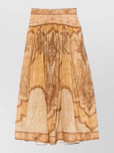 Zimmermann Wanderlust Gathered Printed Cotton-blend Maxi Skirt In Orange