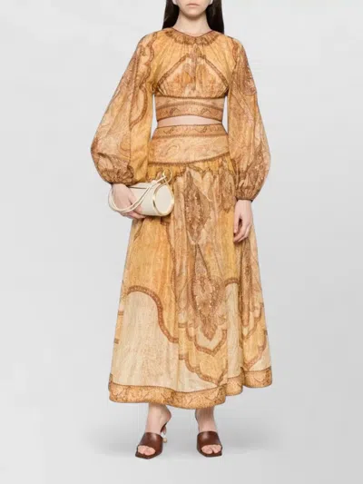 Zimmermann Wanderlust Gathered Printed Cotton-blend Maxi Skirt In Orange