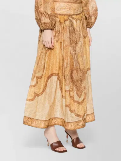 Zimmermann Wanderlust Gathered Printed Cotton-blend Maxi Skirt In Orange