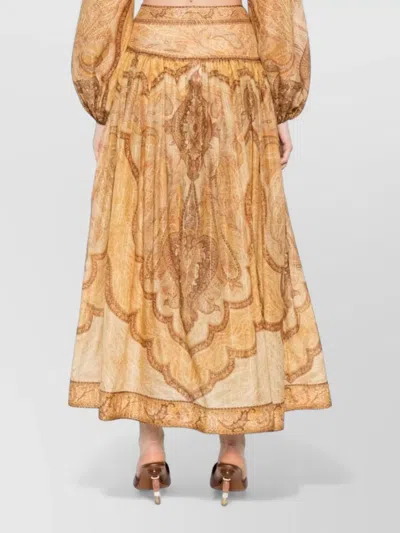 Zimmermann Wanderlust Gathered Printed Cotton-blend Maxi Skirt In Orange